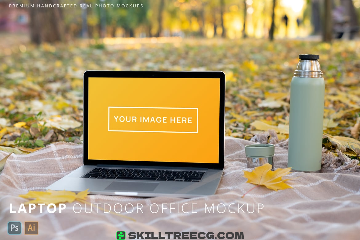 MacBook Pro Outdoor Office Cozy Autumn Mockup（466402）-技能树